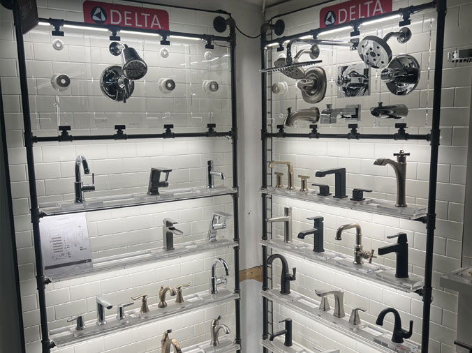 Delta Faucets display at the Heieck Supply Kitchen & Bath Showroom