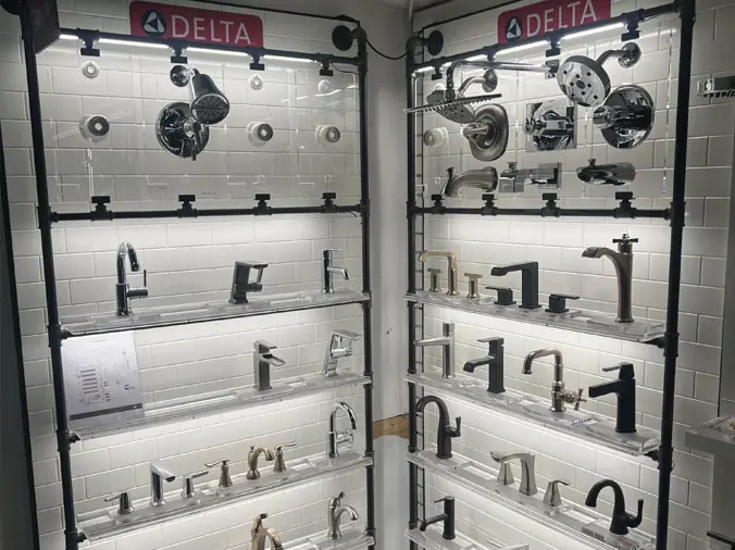 Delta Faucets display at the Heieck Supply Kitchen & Bath Showroom