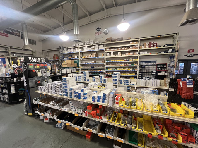 Heieck Supply interior plumbing supplies on shelves