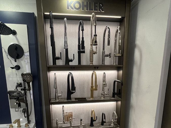 Kohler kitchen faucet display at Heieck Supply