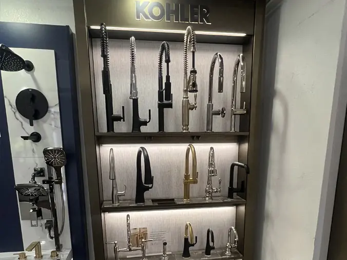 Kohler kitchen faucet display at Heieck Supply
