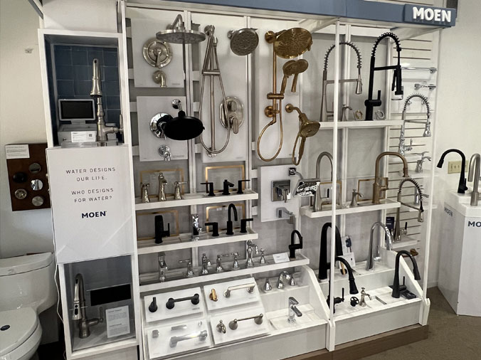 Moen faucets on displat at the Heieck Supply Showroom