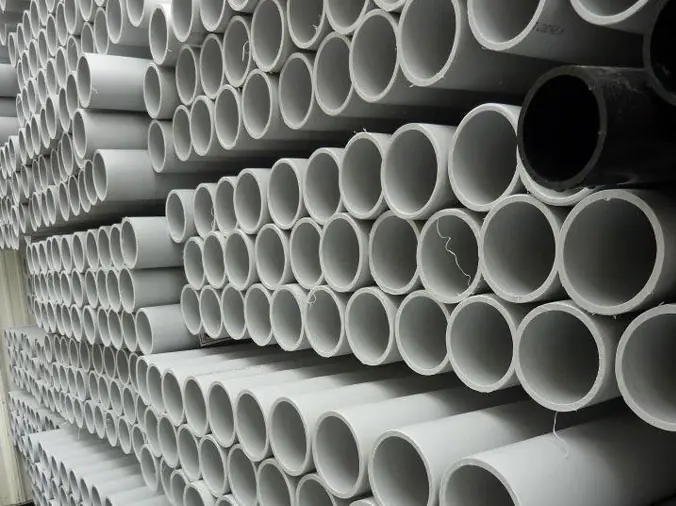 Large PVC pipes stached at Heieck Plumbing Supply