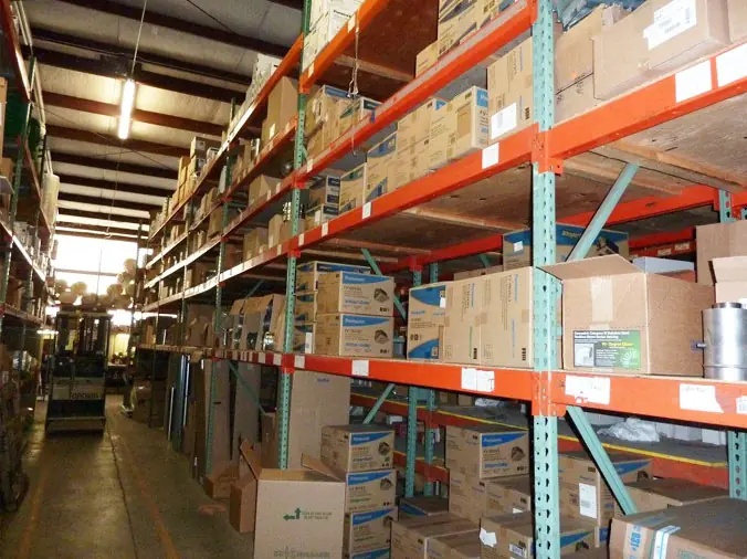 PLumbing supplies on shelves at the Heieck Supply warehouse